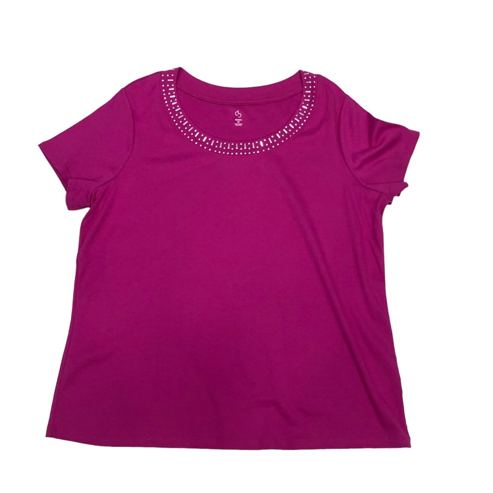 dressbarn magenta round neck dressy red with embellished neckline